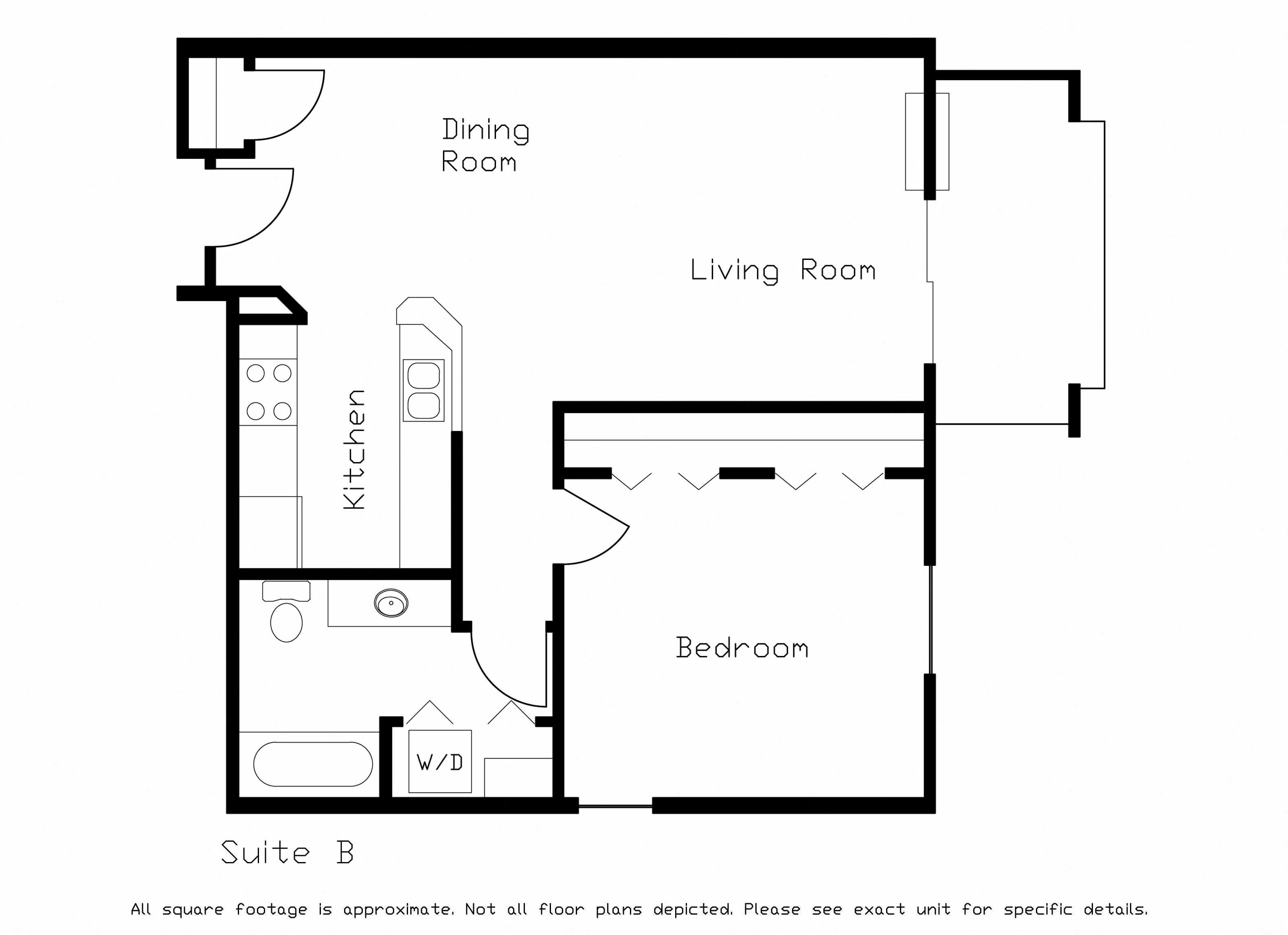 Floor plan for 1 bed, 1 bath, 724 sqft